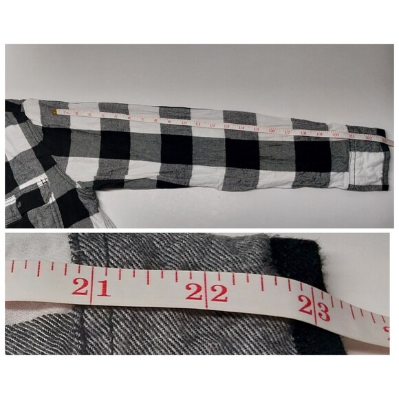 George Mens Plaid Flannel Shirt Medium 38-40 Button Black White Cotton Blend GUC - Picture 8 of 15